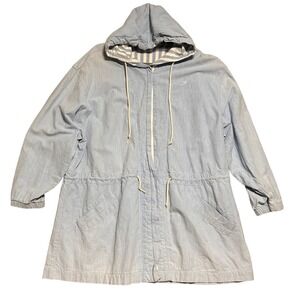 Vintage Speedo Parka Jacket Size M Blue‎ White Stripes Full ZiP Hooded Athletic